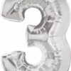 Number "3" Silver 86cm